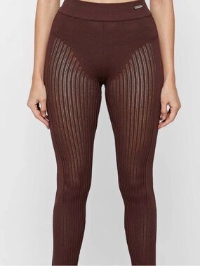 Maniere De Voir Seamless Ribbed High-Waist Leggings - Brown